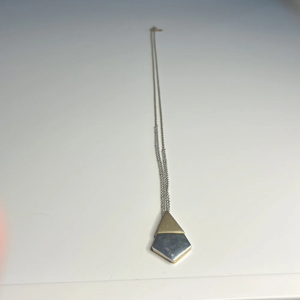 Ann Taylor LOFT two tone geometric diamond drop  pendant necklace - Picture 3 of 4